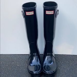 Shiny Black Tall Hunter Boots